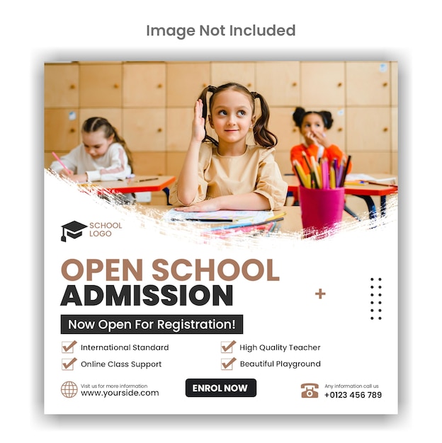 PSD open school education admission online post template design