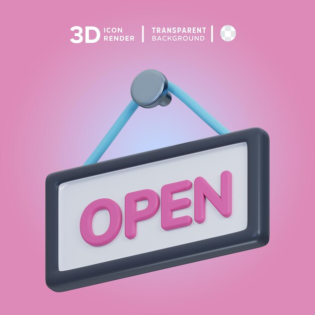 PSD open sign 3d illustration rendering 3d icon colored isolated