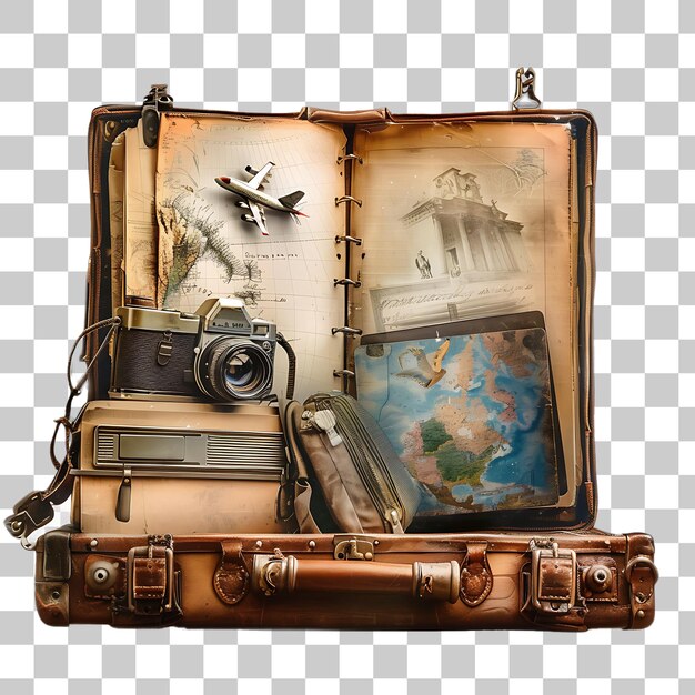 Open Suitcase With Map Camera and Items