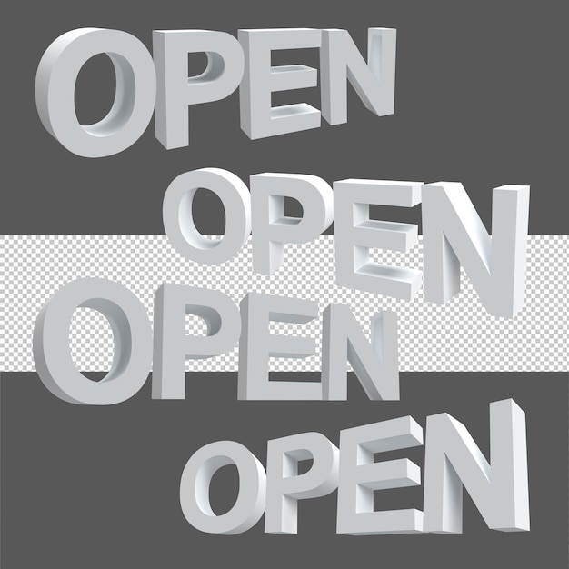 Open text alphabet set 3d render illustration