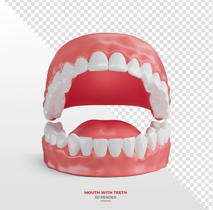 PSD open tooth arch with tongue in 3d render with transparent background