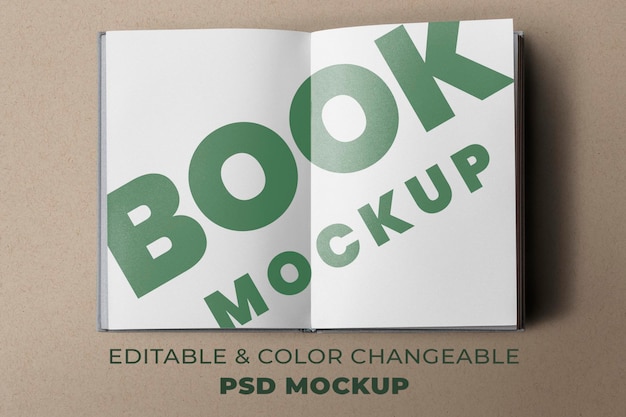 Mockup di pagine di libri aperte psd su sfondo marrone