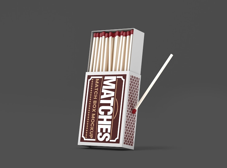 PSD opened carton match box mockup