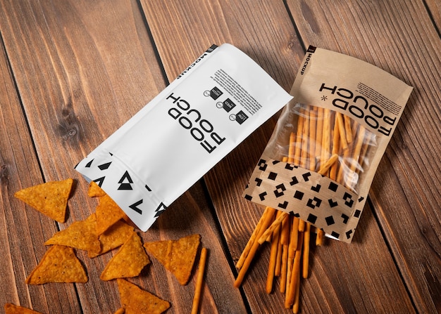 PSD opened food pouch mockup