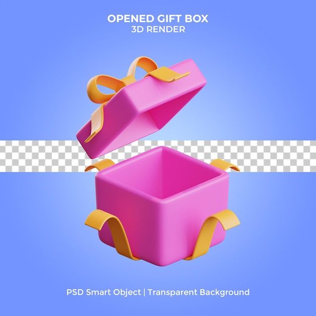 PSD opened gift box 3d render isolated premium psd