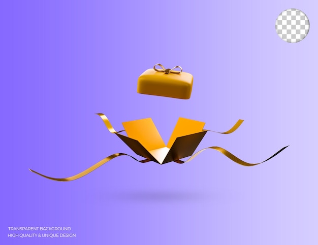 Opened gift box blank with red ribbon and bow. 3d rendered illustration