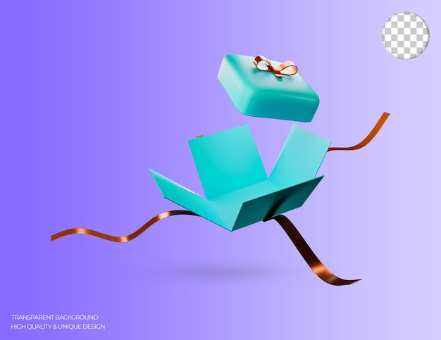 opened gift box blank with red ribbon and bow. 3d rendered illustration