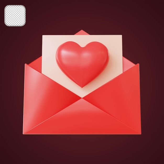 PSD illustrazione 3d dell'icona del messaggio d'amore aperta