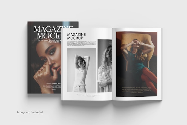 PSD opened magazine mockup rendering isolated