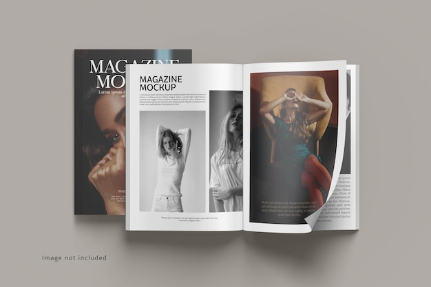 PSD opened magazine mockup rendering isolated