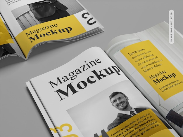 Rendering di mockup rivista aperta