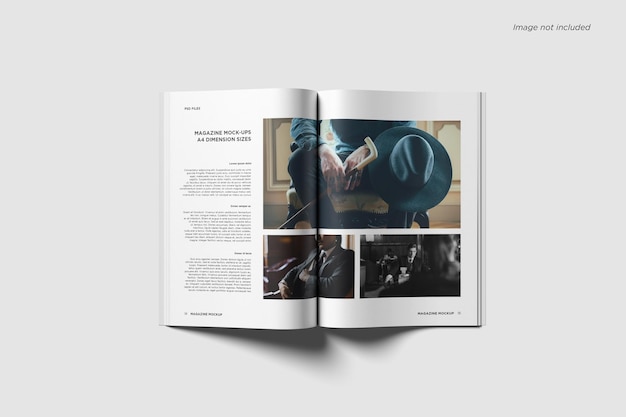 opened magazine mockup top view