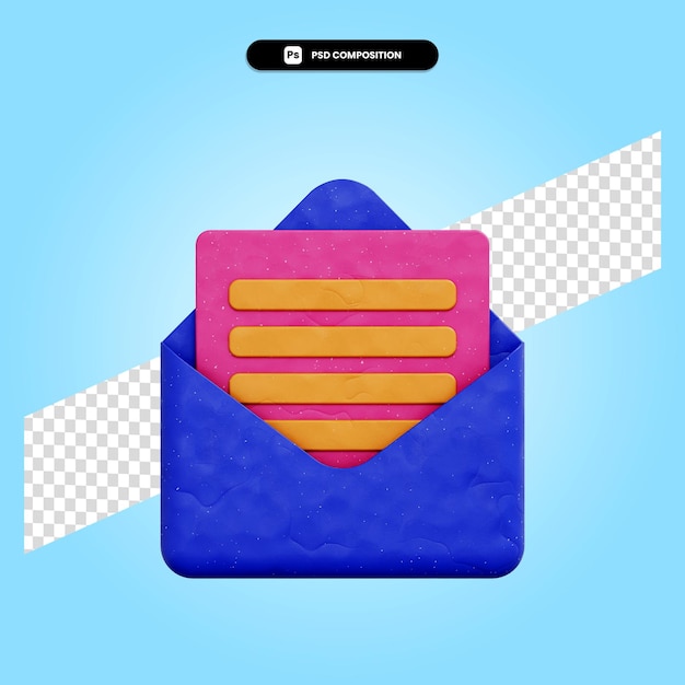 Opened message 3d render illustration isolated