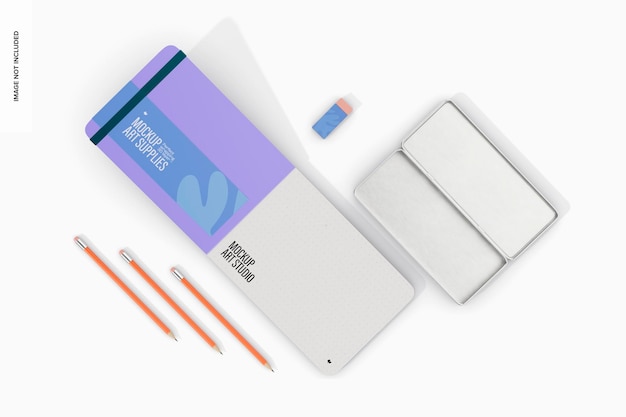 PSD mockup di sketchbook aperto, vista dall'alto