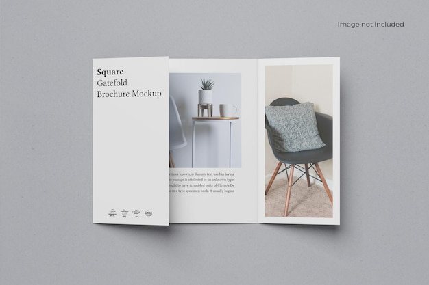 Opened square gate fold brochure mockup