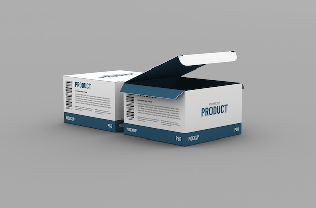 Opened square product box packaging mockup for brand advertising on a clean background