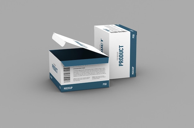 Opened square product box packaging mockup for brand advertising on a clean background