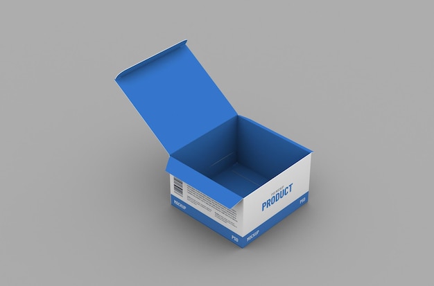 PSD Открытый квадратный макет упаковки коробки продукта для рекламы бренда на чистом фоне