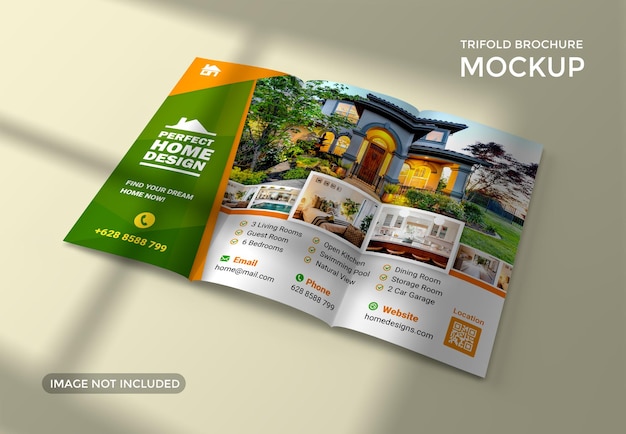 Opened trifold brochure mockup