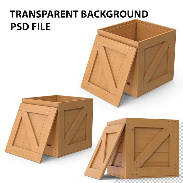 Opened wooden box crate png