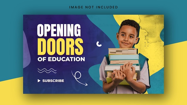 PSD opening doors of education youtube video thumbnail design template psd