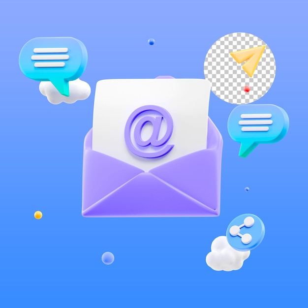 PSD opening mail 3d illustration