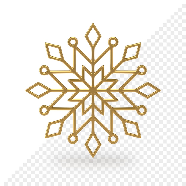 PSD openwork golden christmas snowflake 3d render. festive interior decoration template. geometric ornament with ice tracery. star shaped ornament linear weaves. creative crystal element.