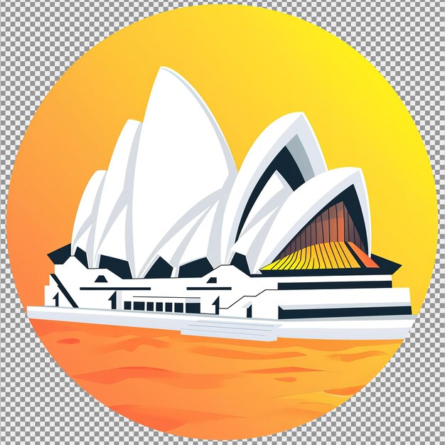 Opera house icon in white color and yellow gradient circular background premium vector