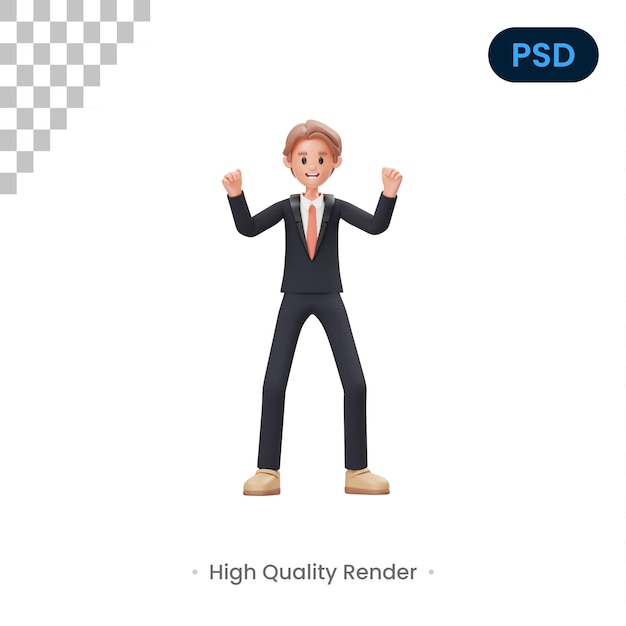 Opgewonden 3D-personage Premium Psd