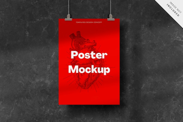 PSD opknoping rode poster mockup op grunge muur achtergrond