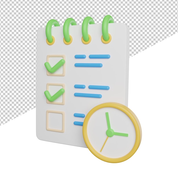 Opmerking herinnering tijd zijaanzicht 3d-rendering pictogram illustratie op transparante achtergrond