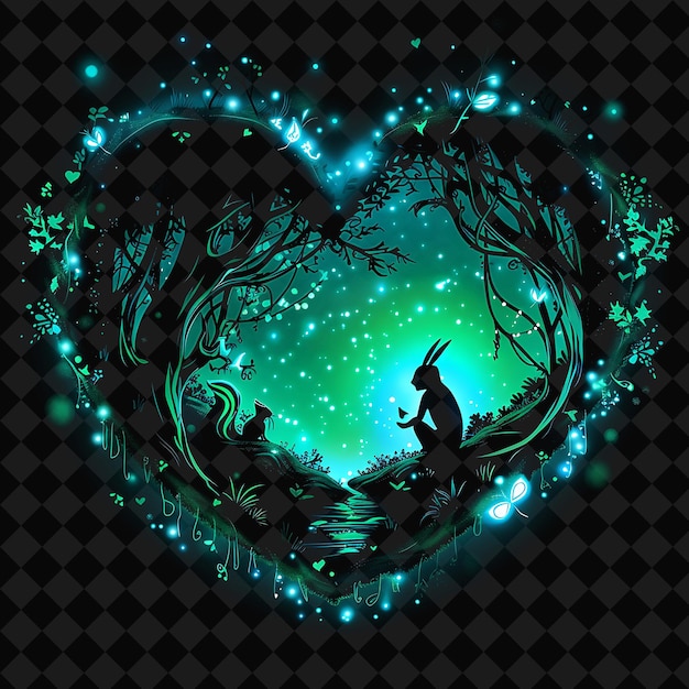 Öppna Fantasy Nights förtrollade landskap med Neon Forest Y2K konst och illustrationsdjurdesigner