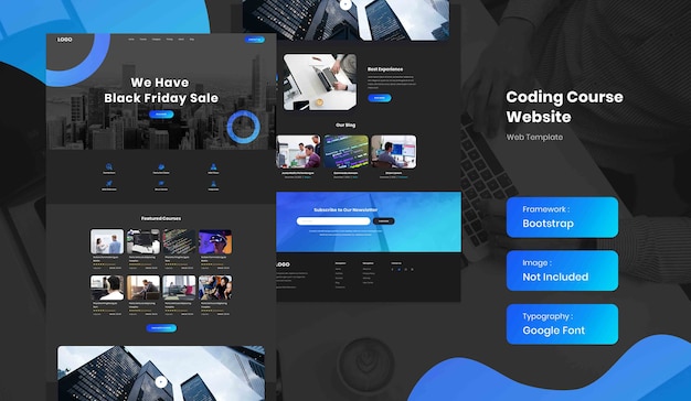 Oprogramowanie I Kodowanie Szablonu Strony Docelowej Kursu Online W Trybie Ciemnym