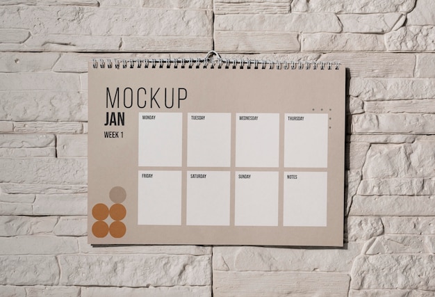 Opstelling van mock-up kalender binnenshuis