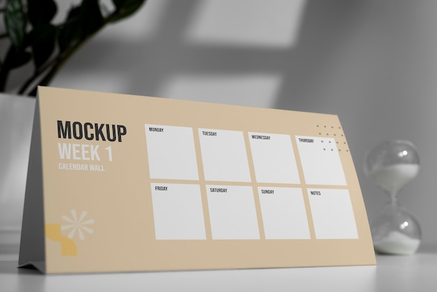 Opstelling van mock-up tafelkalender binnenshuis