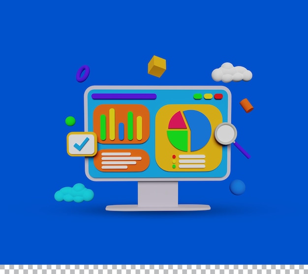optymalizacja SEO 3d analityka internetowa analityka danych i koncepcja marketingu seo ilustracja renderowania 3d
