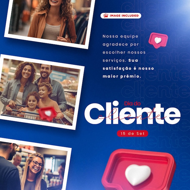 Opublikuj Dzień Klienta W Mediach Społecznościowych W Języku Portugalskim Renderowany 3d Dla Kampanii Marketingowej W Brazylii