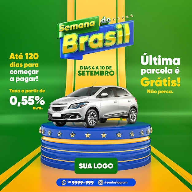 Opublikuj W Mediach Społecznościowych Brazylijski Tydzień Renderowania 3d Dla Szablonu Kampanii Marketingowej