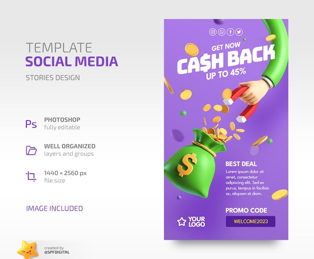 Opublikuj w mediach społecznościowych Cashback jasny baner reklamowy Szablon do Twojego projektu