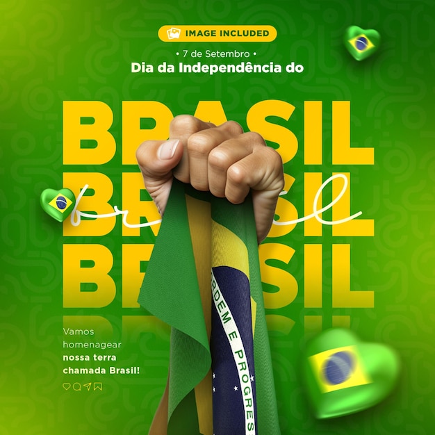 PSD opublikuj w mediach społecznościowych dzień niepodległości brazylia w 3d render portugalski