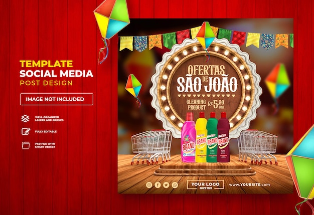 PSD opublikuj w mediach społecznościowych oferty sao joao renderowanie 3d brazylia festa junina