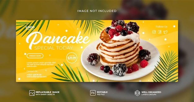 Opvallende pancake-menupromotie sociale media facebook omslagbanner psd-sjabloon