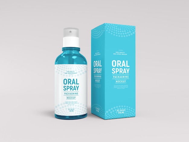 Oral spray bottle with box mockup