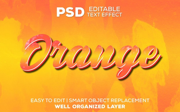 PSD orange 3d psd editable text effect template