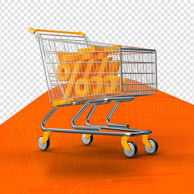 分離されたオレンジ色の3Dショッピングカート
