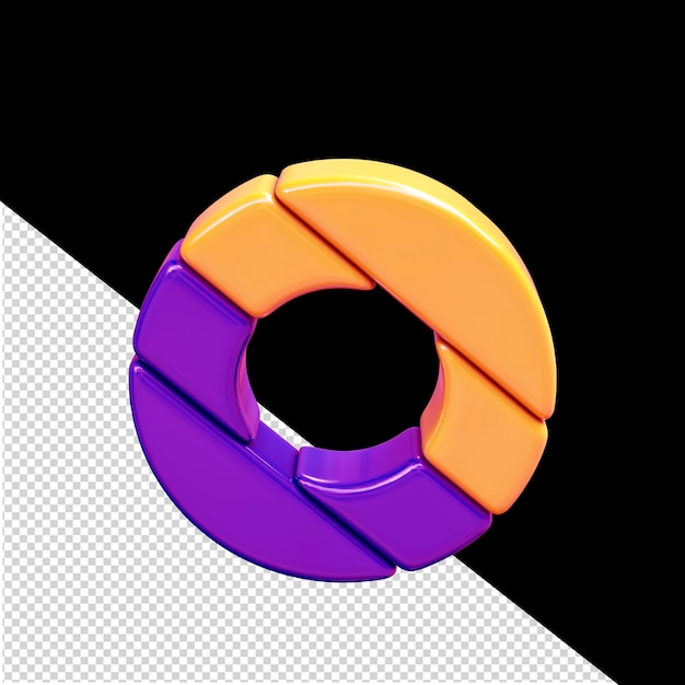 PSD Оранжевый и фиолетовый пластиковый 3d символ буква o