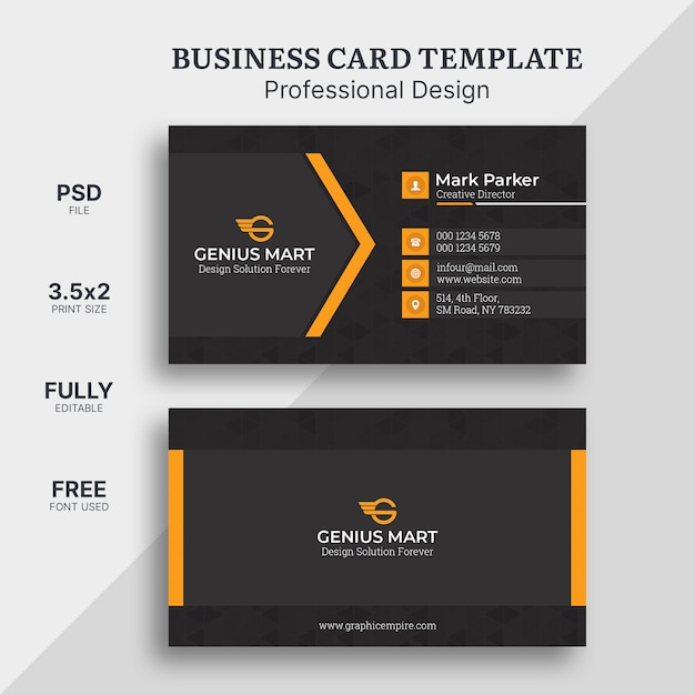 PSD orange and black business card