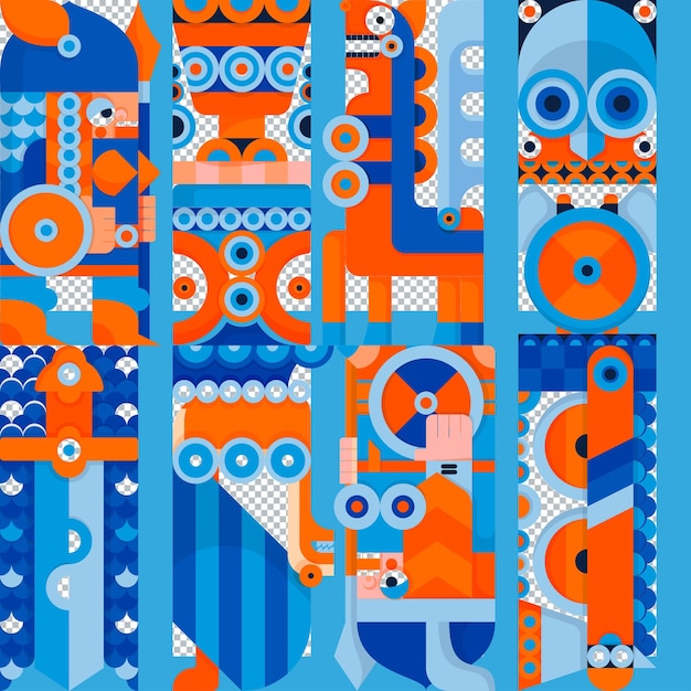 PSD orange and blue nordic valkyrie seamless pattern