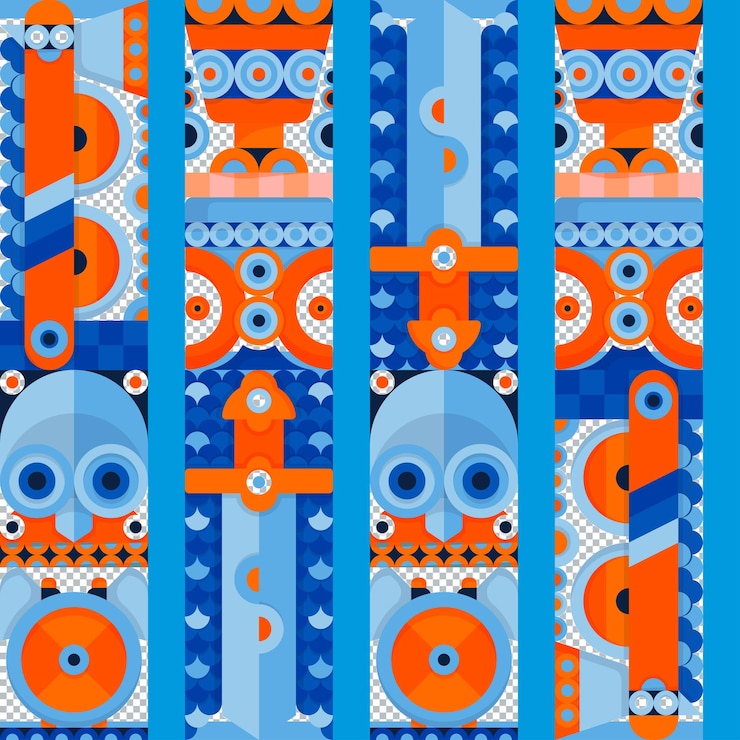PSD orange blue valhalla pattern for textiles and wallpapers viking northern fantasy seamless pattern