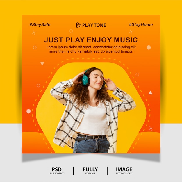 Orange color just enjoy music social media post banner